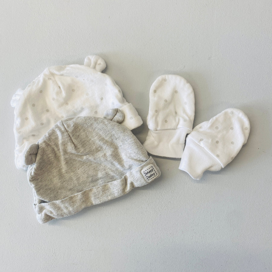 Cotton Hats + Mittens | 0-6mos