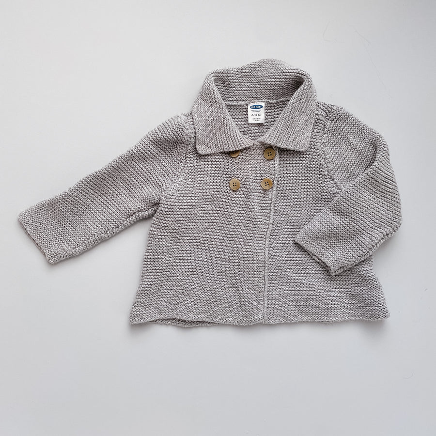 Grey Knit Cardigan with Collar | 6-12mos