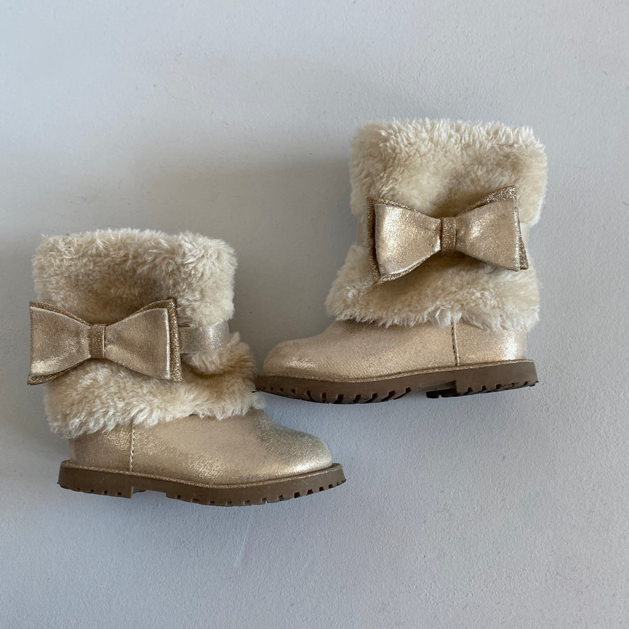 Faux Fur & Gold Boots | 5 Shoes (Toddler)